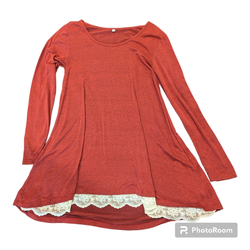 Unbranded Burgundy long sleeve fit and flare with lace detail across the front.